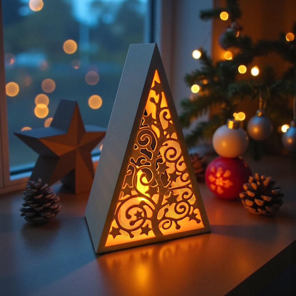 Pyramid Christmas Tree Lantern Tealight Holder w/Tealight LED Candle Multi-Color - Picture 10 of 14